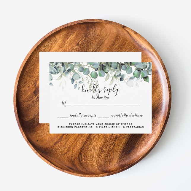 Cartão RSVP Simples Eucalyptus Greenery Casamento Escolha de R (Simple Eucalyptus Greenery Wedding Party Supplies)