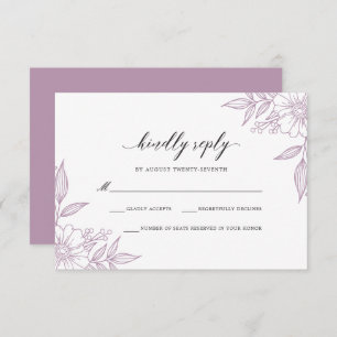 Cartão RSVP Simples Lavanda De Casamento Floral Delicado