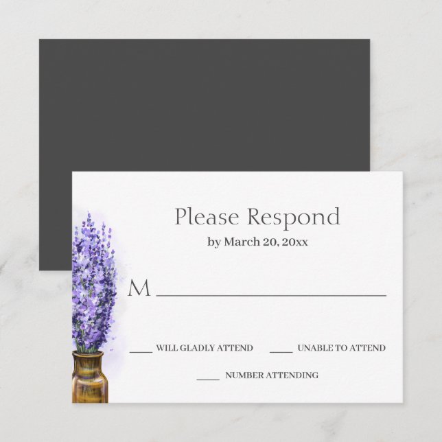 Cartão RSVP Simples Lavanda Flores Moderno Casamento Floral (Frente/Verso)