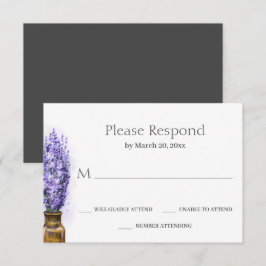 Cartão RSVP Simples Lavanda Flores Moderno Casamento Floral
