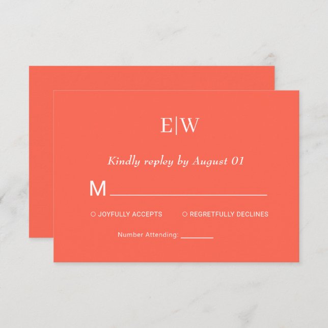 Cartão RSVP Simples Neon Flare Elegante com Casamento Monogram (Frente/Verso)