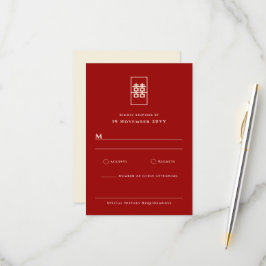 Cartão RSVP Simples Retângulo Dupla Felicidade Casamento Chinê