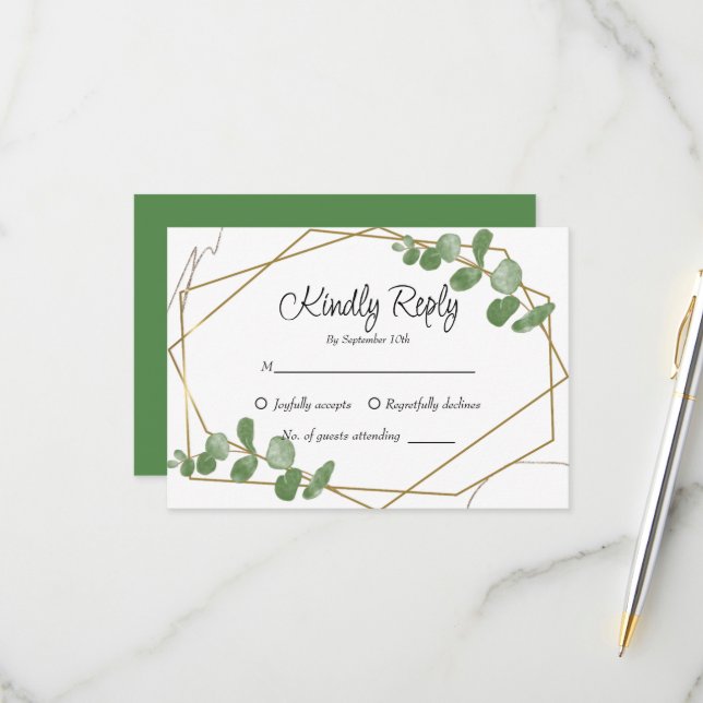 Cartão RSVP Simples Rustic Sage Green Eucalyptus Greenery (Frente/Verso In Situ)