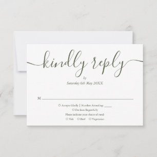 Cartão RSVP Simples Script Elegante Verde Oliva Foto Casamento