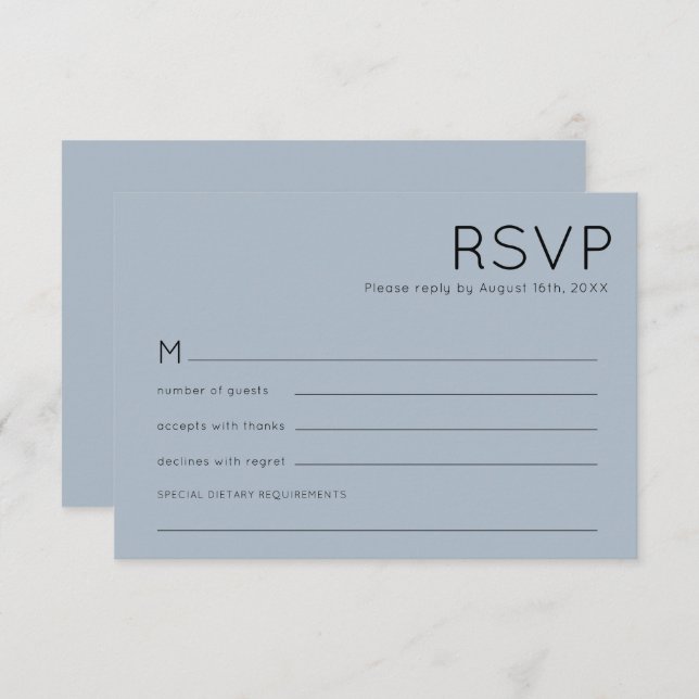 Cartão RSVP Simples Tipografia Dusty Blue Weding (Frente/Verso)