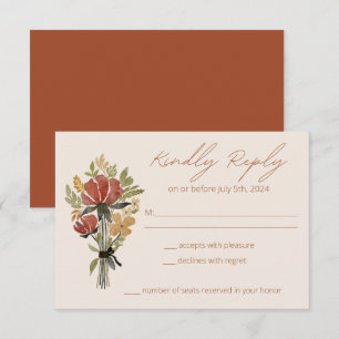 Cartão RSVP Simples Wildflower Terracotta Casamento de bege