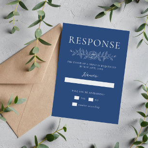 Cartão RSVP Simplicidade Floral 1 Casamento Minimalista Azul V
