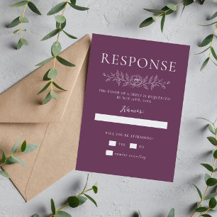 Cartão RSVP Simplicidade Floral 1 Casamento Minimalista Roxo U
