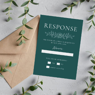 Cartão RSVP Simplicidade Floral 1 Casamento Minimalista Verde