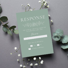 Cartão RSVP Simplicidade Floral 1 Casamento Minimalista Verde 