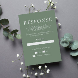 Cartão RSVP Simplicidade Floral 1 Casamento Minimalista Verde 