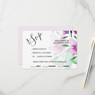 Cartão RSVP Singularidade das Flores de Arte em Aquarela Viole