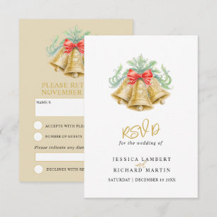 Cartão RSVP Sinos de Casamento Dourados Aquarela com Folhagem 