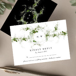 Cartão RSVP Site Branco Preto | Casamento Eucalyptus Monograma