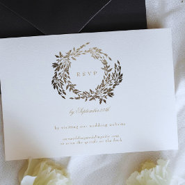 Cartão RSVP Site de Casamento Botânico Dourado Negro