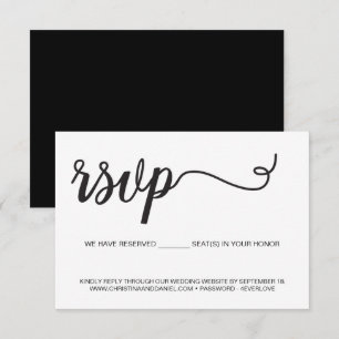 Cartão RSVP Site de casamento Chic Preto Branco assentos reser