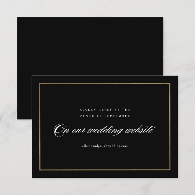 Cartão RSVP Site de Casamento Clássico Elegante em Dourado (Frente/Verso)