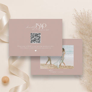 Cartão RSVP Site de Casamento Código QR Rosa Po Minimalista