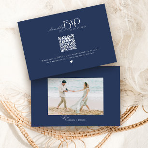 Cartão RSVP Site de Casamento com Código QR Azul Marinho