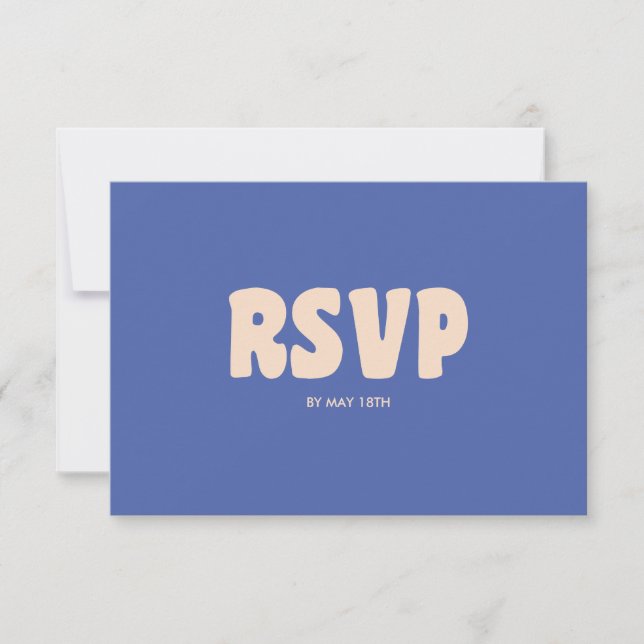 Cartão RSVP Site de Casamento com QR Code Azul Ousado Moderno  (Frente)