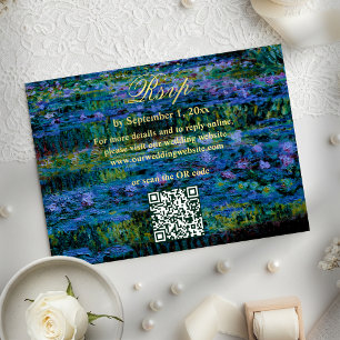 Cartão RSVP Site de Casamento com QR Code de Lírios de Água em