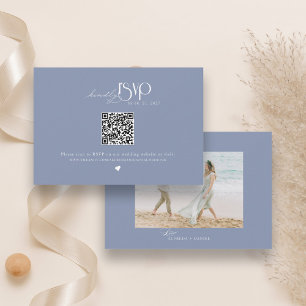 Cartão RSVP Site de Casamento de Código QR Azul e Dusty Minima