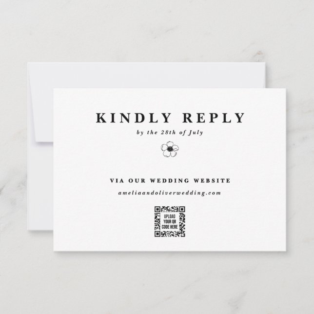 Cartão RSVP Site de Casamento de Código QR Eletrônico de Flor  (Frente)