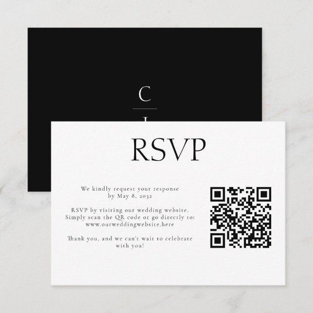 Cartão RSVP Site de Casamento de Código QR Personalizado do Mo (Frente/Verso)
