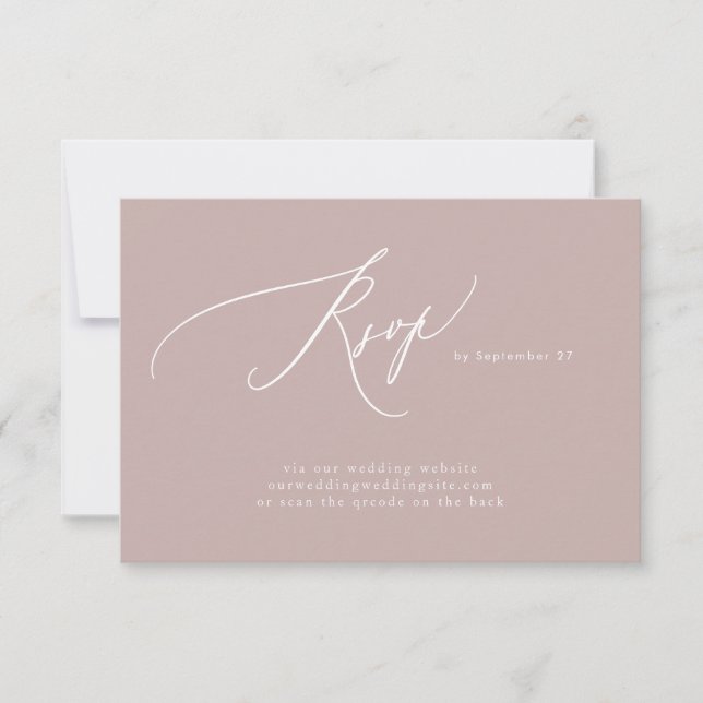 Cartão RSVP Site de Casamento de Código QR Simples Branco Taup (Frente)