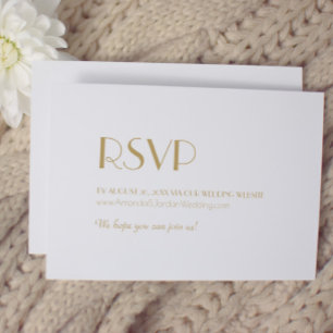 Cartão RSVP Site de Casamento Minimalista Dourado Arte Deco Mo