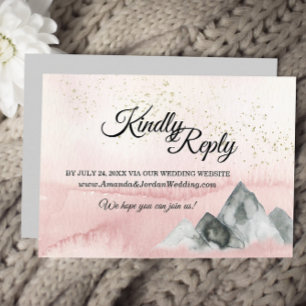 Cartão RSVP Site de Casamento Pink Sunrise Mountain