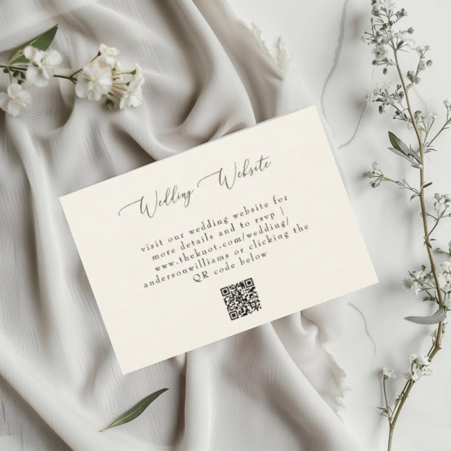 Cartão RSVP Site de Código QR de Casamento Creme Simples (Criador carregado)