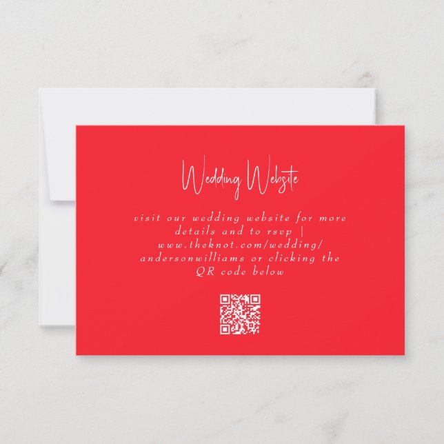 Cartão RSVP Site de Código QR de Casamento Vermelho Simples de (Frente)