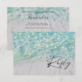 Cartão RSVP Site Elegante Seaside String Lights Beach