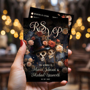 Cartão RSVP Skeletons Cor-de-Rosa Esbranquiçado Casamento Góti