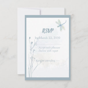 Cartão RSVP Slate Blue Dragonfly Simple Greenerding Casamento