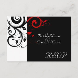 Cartão RSVP Sm Black +White Red Swirl Casamento Correspondente