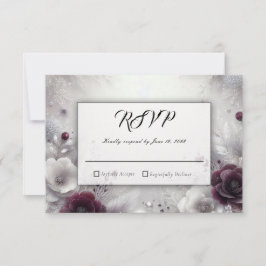 Cartão RSVP Snow-Kissed Plum and Ivory Floral Wedding