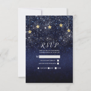Cartão RSVP Sob as Estrelas Noite Estrelada Festa Azul Dourado