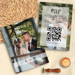 Cartão RSVP Sobreposição de Foto Elegante Simples Código QR Ca