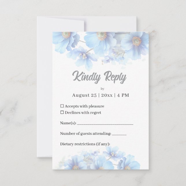 Cartão RSVP Soft Blue Himalayan Poppy Flower Garden Wedding  (Frente)