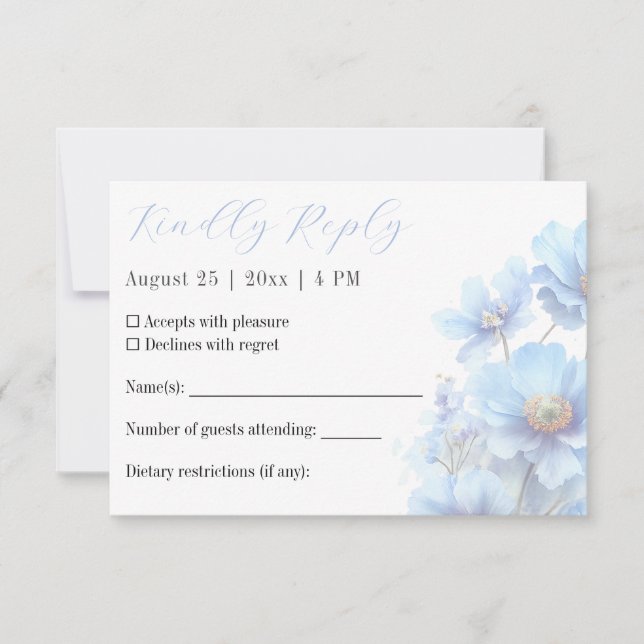Cartão RSVP Soft Blue Himalayan Poppy Flower Garden Wedding  (Frente)