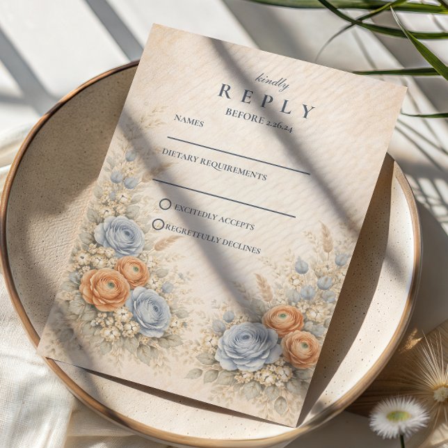 Cartão RSVP Soft Blue Wildflower Garden Wedding (Criador carregado)