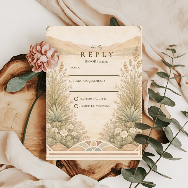 Cartão RSVP Soft Neutral Desert Florals Wedding (Criador carregado)