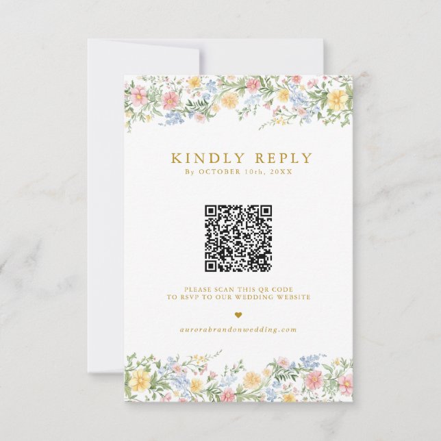 Cartão RSVP Soft Pastel Ornate Jardim de Primavera Boda Dourad (Frente)