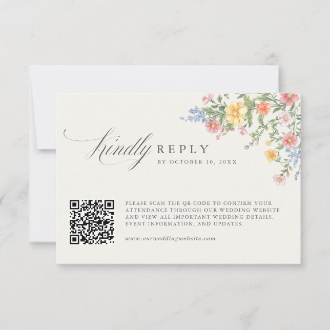 Cartão RSVP Soft Pastel Ornate Spring Garden Wedding QR Code (Frente)