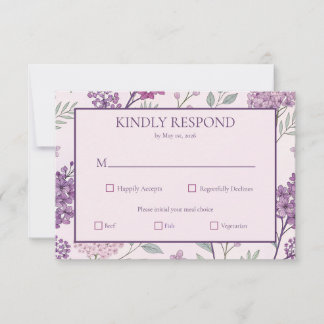 Cartão RSVP Soft Pink and Purple Lilac Floral Wedding