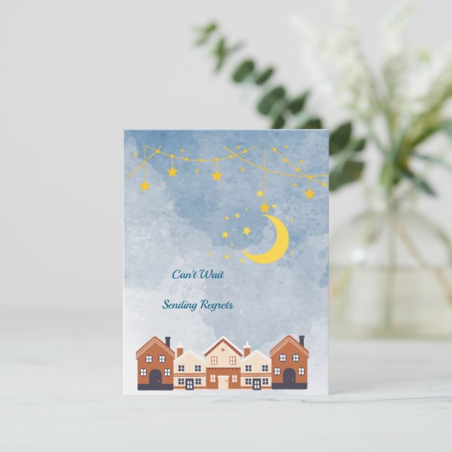 Cartão RSVP Sol gêmeo Chá de fraldas, Lua, estrelas (Em pé/Frente)