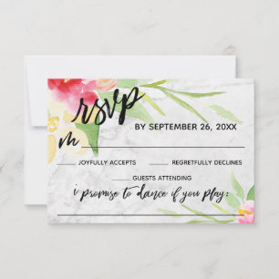 Cartão RSVP Solicitação de Música Marble das Flores de Aquarel