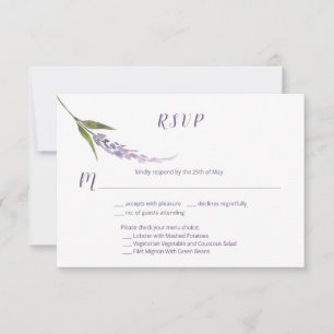 Cartão RSVP Solteiro Floral Stem Purple Lavanda